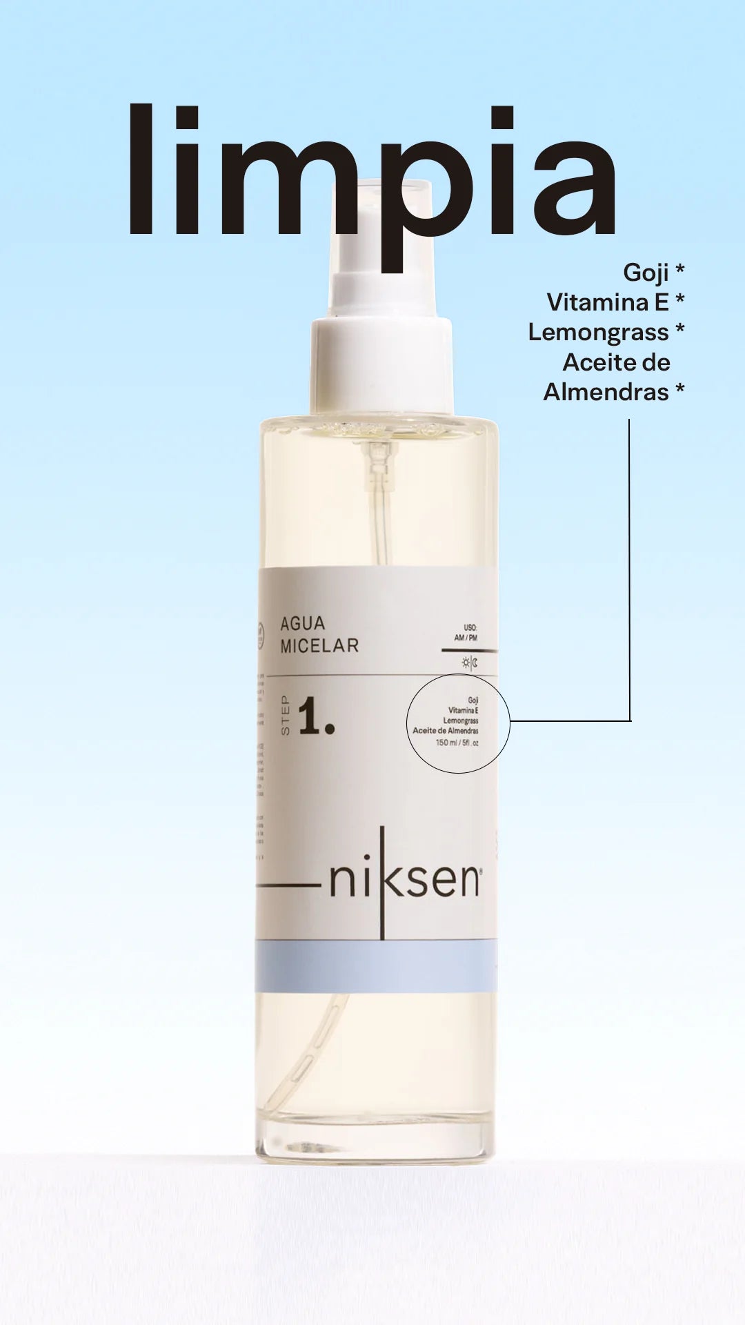 Agua Micelar con Vitamina E+ Goji. Niksen